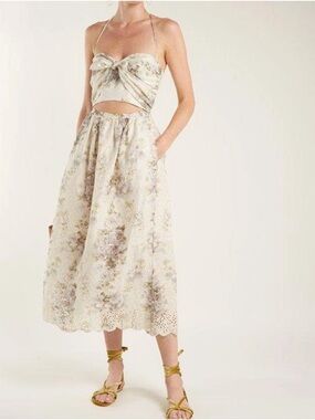 Zimmermann Laelia Picnic Eyelet Midi Dress in Cream